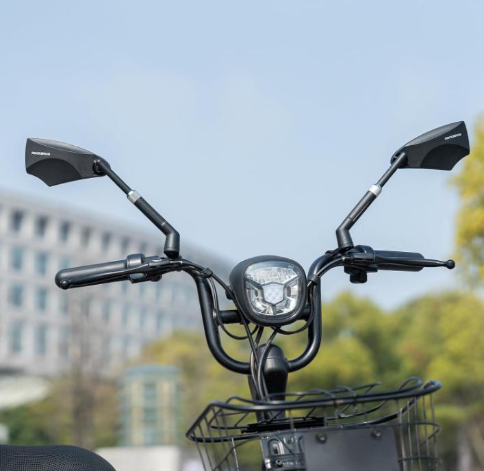 Espejo de bicicleta ROCKBROS, espejo retrovisor giratorio 360°, plegable para manillar (20–23 mm), visión HD, seguridad, diseño anti deslumbramiento, resistente a explosiones, material PA, diseño anti deslumbramiento para viajes nocturnos