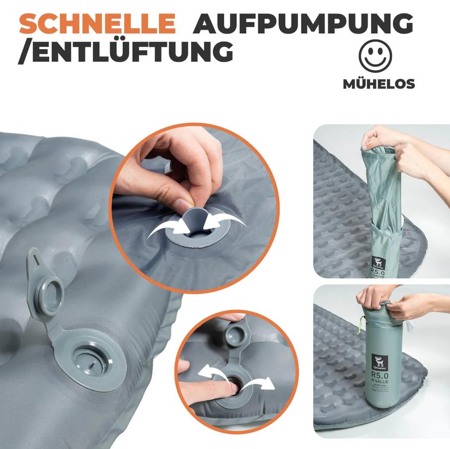 ROCKBROS Qunature colchón inflable/esterilla térmica RS5.0 para camping al aire libre con estructura reflectante 3D y 8 cm de amortiguación