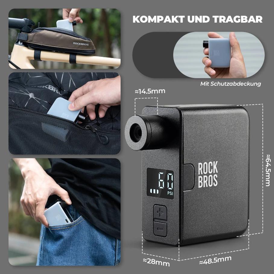 ROCKBROS AS1 Pro mini bomba para bicicleta eléctrica 120 PSI batería de 450 mAh pantalla LED USB-C carga rápida ultracompacta ligera autostop ideal para bicicleta de carretera MTB & desplazamientos BikePump CyclingEssentials