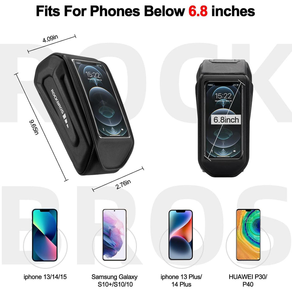 ROCKBROS Bolsa de Bicicleta Impermeable Funda de Movil para Smartphone de 6.8 inch Materiales de Alta Calidad Ventana TPU Poliéster & PU Exterior Capacidad de 1.7l Diseño de Logo Reflectante