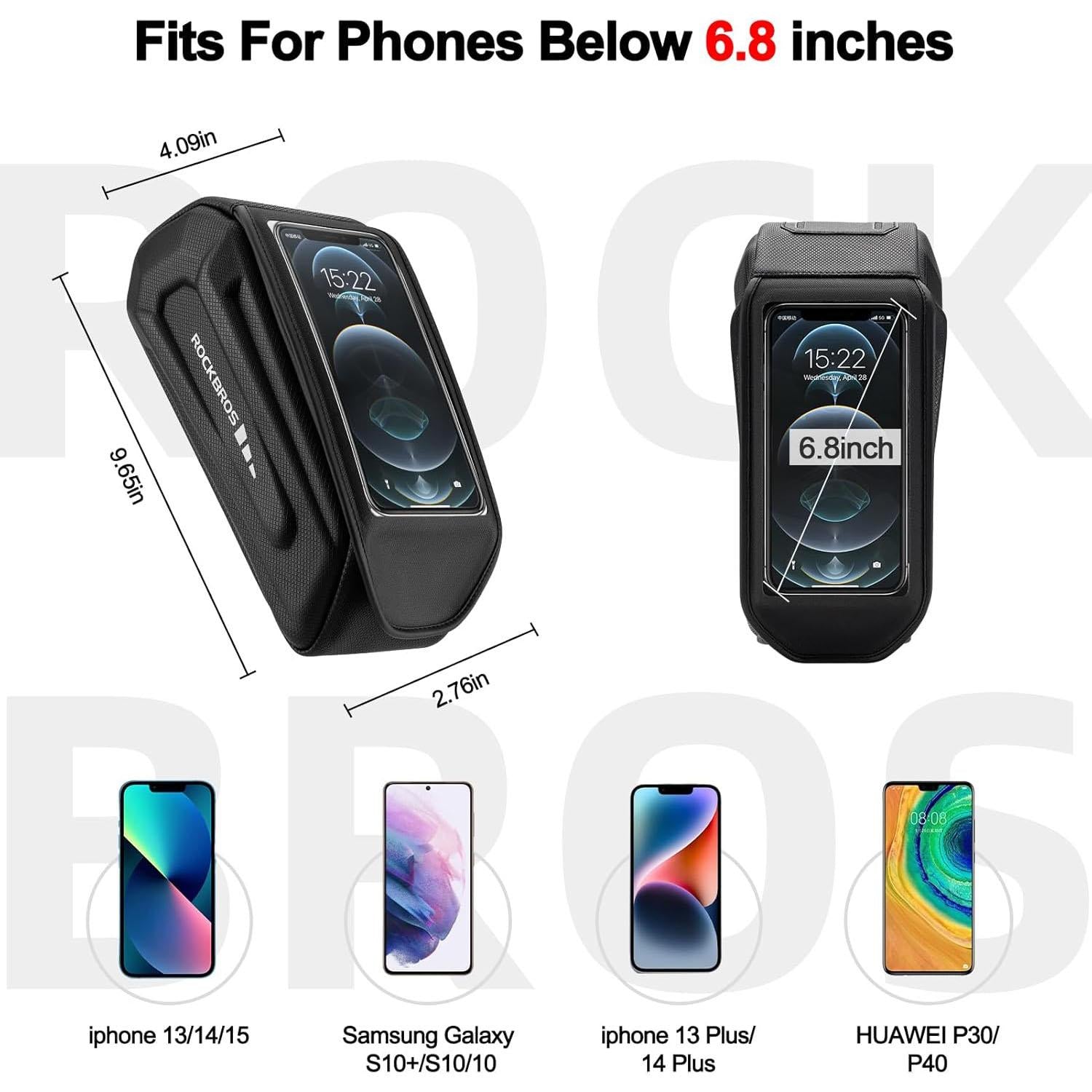ROCKBROS Bolsa de Bicicleta Impermeable Funda de Movil para Smartphone de 6.8 inch Materiales de Alta Calidad Ventana TPU Poliéster & PU Exterior Capacidad de 1.7l Diseño de Logo Reflectante