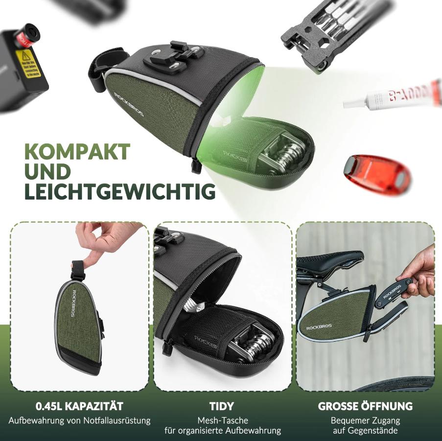 ROCKBROS Bolsa de Sillín Impermeable 2024 nuevo estilo 0.45L capacidad de almacenaje con cinta de fijación y franja reflectante para bicicletas de carretera