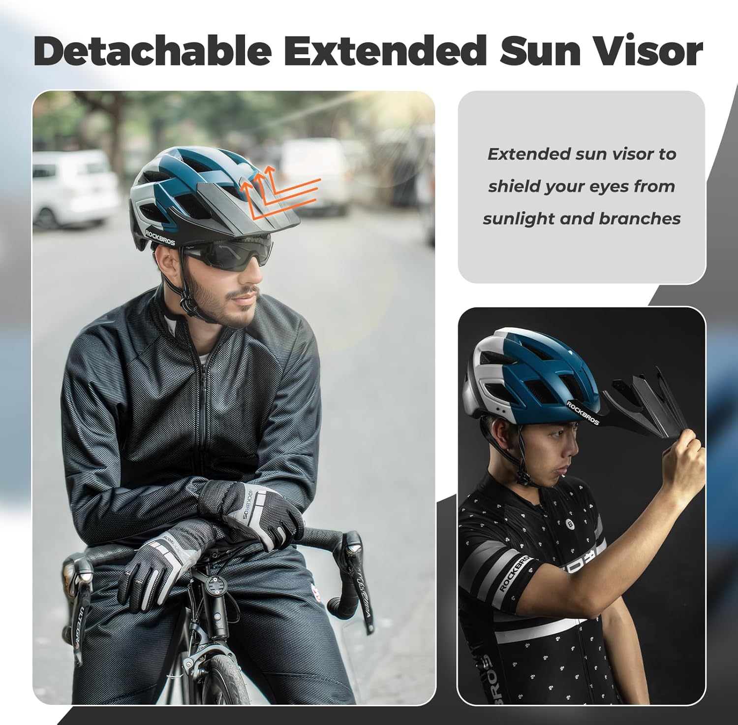 ROCKBROS casco de bicicleta certificado CE, casco de seguridad para hombres y mujeres, compatible con MTB y carretera, accesorios, talla única 56–62 cm