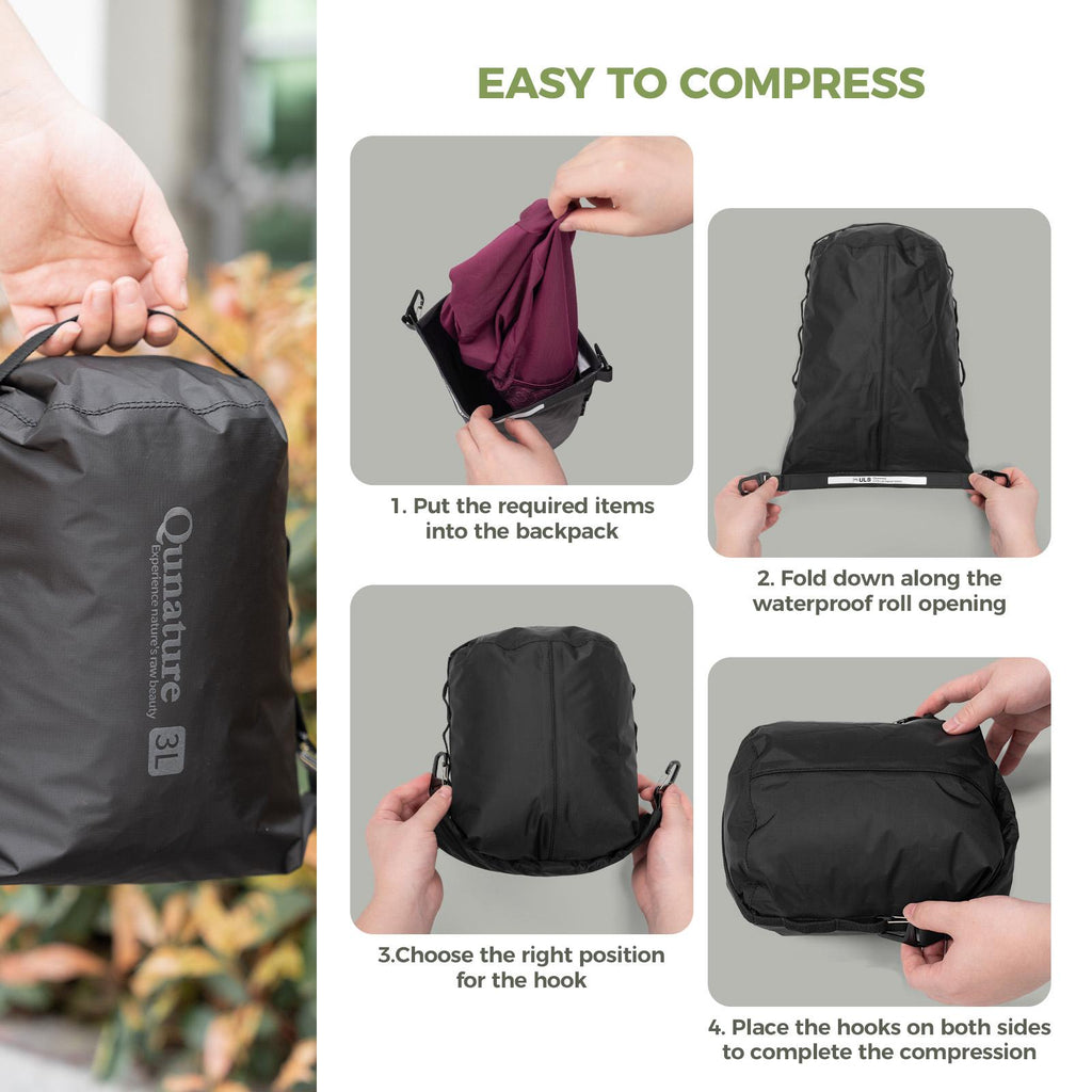 ROCKBROS bolsa de compresión impermeable muestra los pasos de compresión con las manos