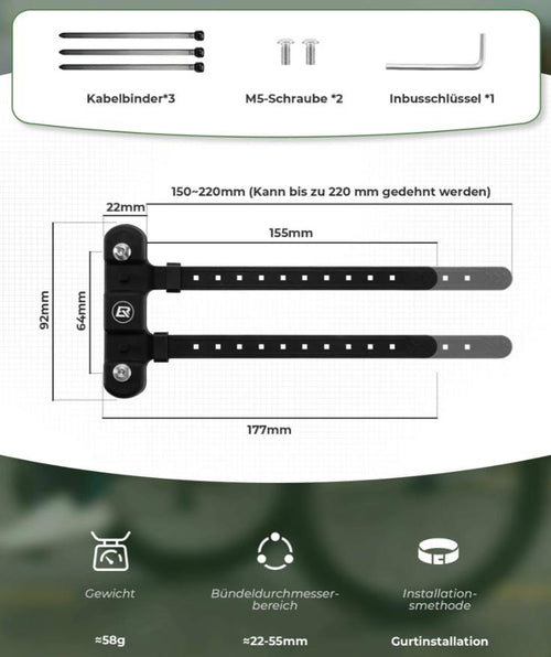 ROCKBROS adaptador para portabotellas de bicicleta muestra dimensiones tecnicas y accesorios incluidos