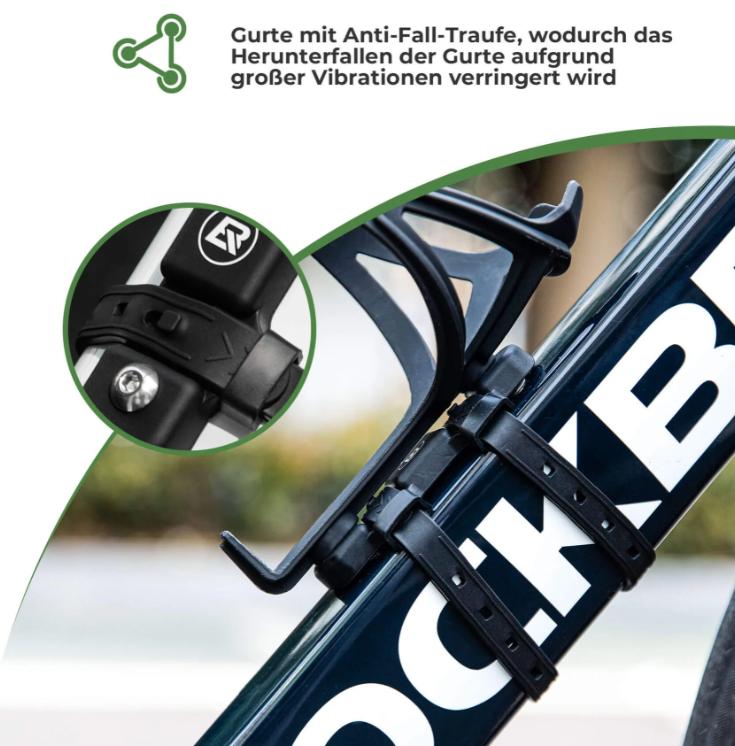 ROCKBROS adaptador para portabotellas de bicicleta detalle de correa antideslizante instalada