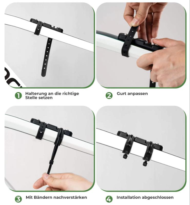 ROCKBROS adaptador para portabotellas de bicicleta muestra los cuatro pasos de instalacion