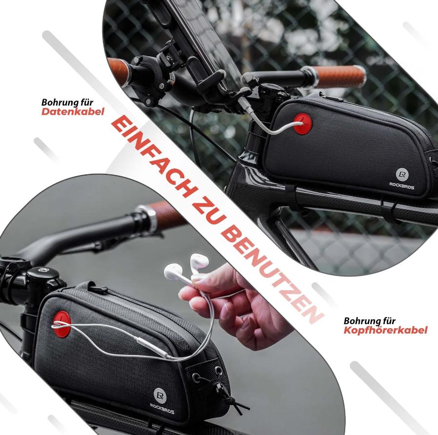 ROCKBROS bolsa de marco de bicicleta con orificios para cable de datos y auriculares