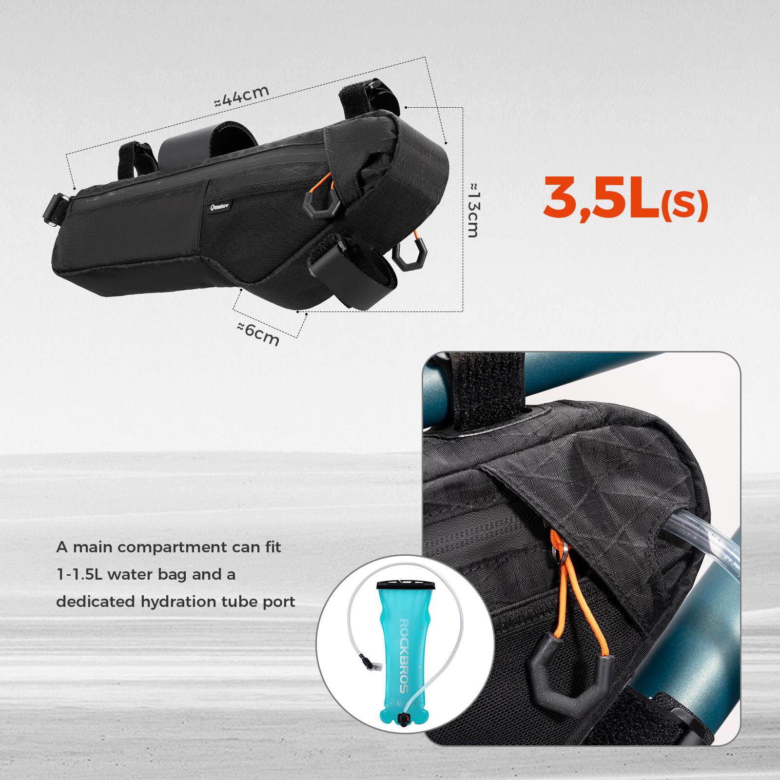 ROCKBROS bolsa de marco de bicicleta tamaño s de 3.5l con dimensiones y puerto para tubo de hidratación