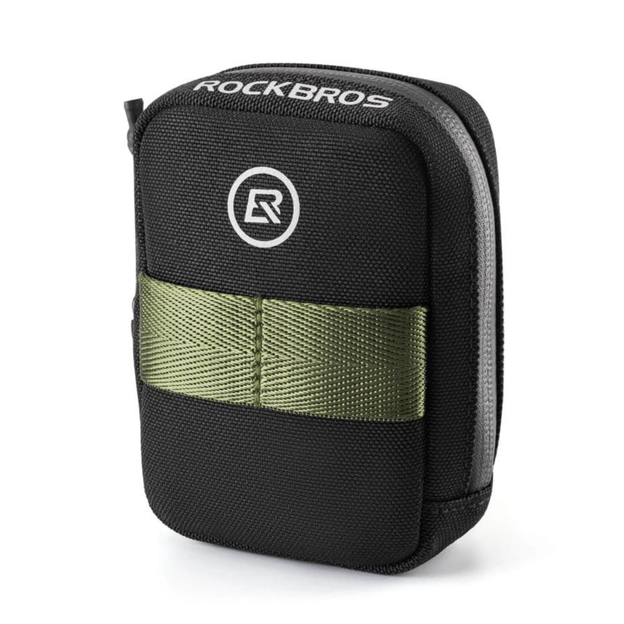 ROCKBROS bolsa de sillín de bicicleta negra vista frontal sobre fondo blanco