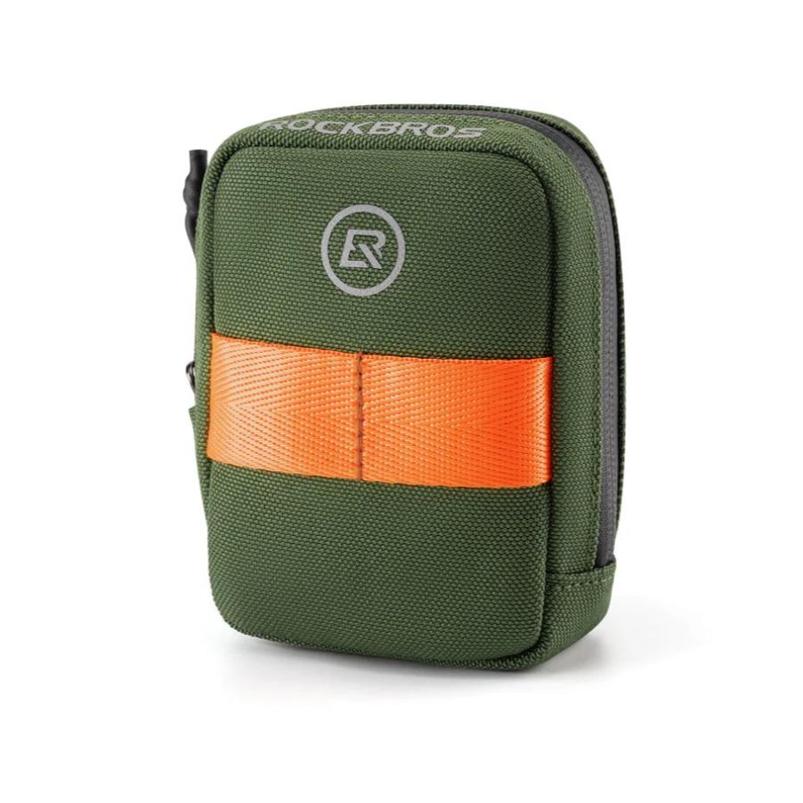 ROCKBROS bolsa de sillín de bicicleta verde militar vista frontal sobre fondo blanco