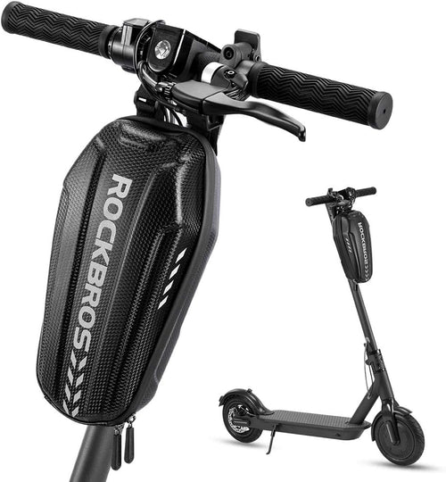 ROCKBROS bolsa para scooter negra instalada en el manillar del patinete eléctrico
