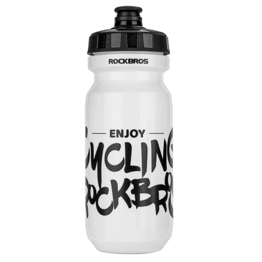 ROCKBROS botella de agua para ciclismo blanca con impresión de letras sobre fondo blanco