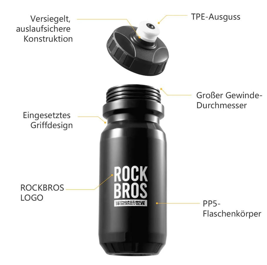 ROCKBROS botella de agua para bicicleta vista despiezada con etiquetas de sus componentes