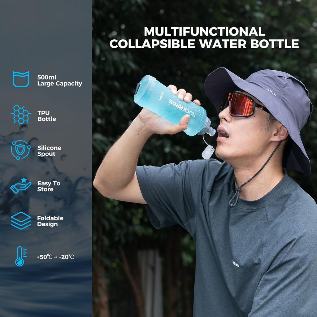 ROCKBROS botella de agua para bicicleta plegable de tpu usada por un hombre bebiendo al aire libre