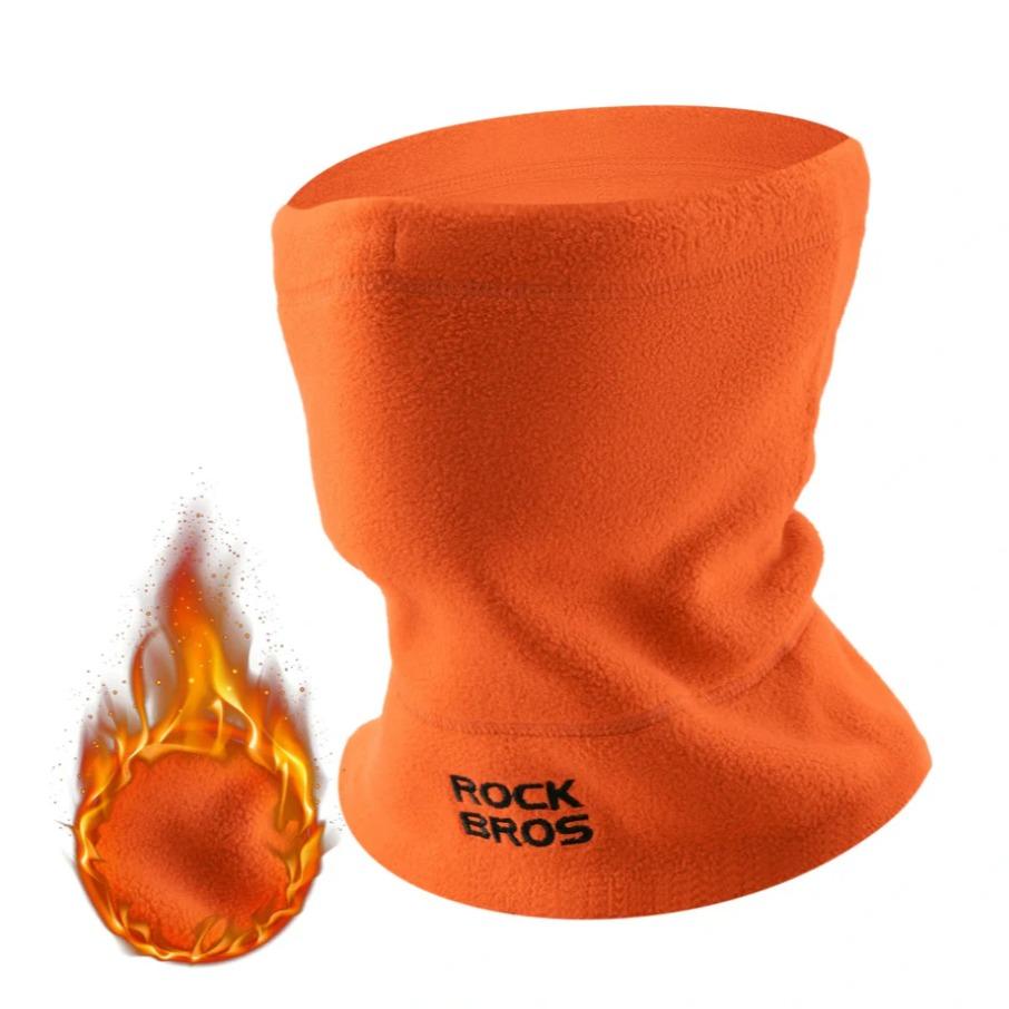 ROCKBROS bufanda de invierno naranja de polar con gráfico de calor al lado sobre fondo blanco