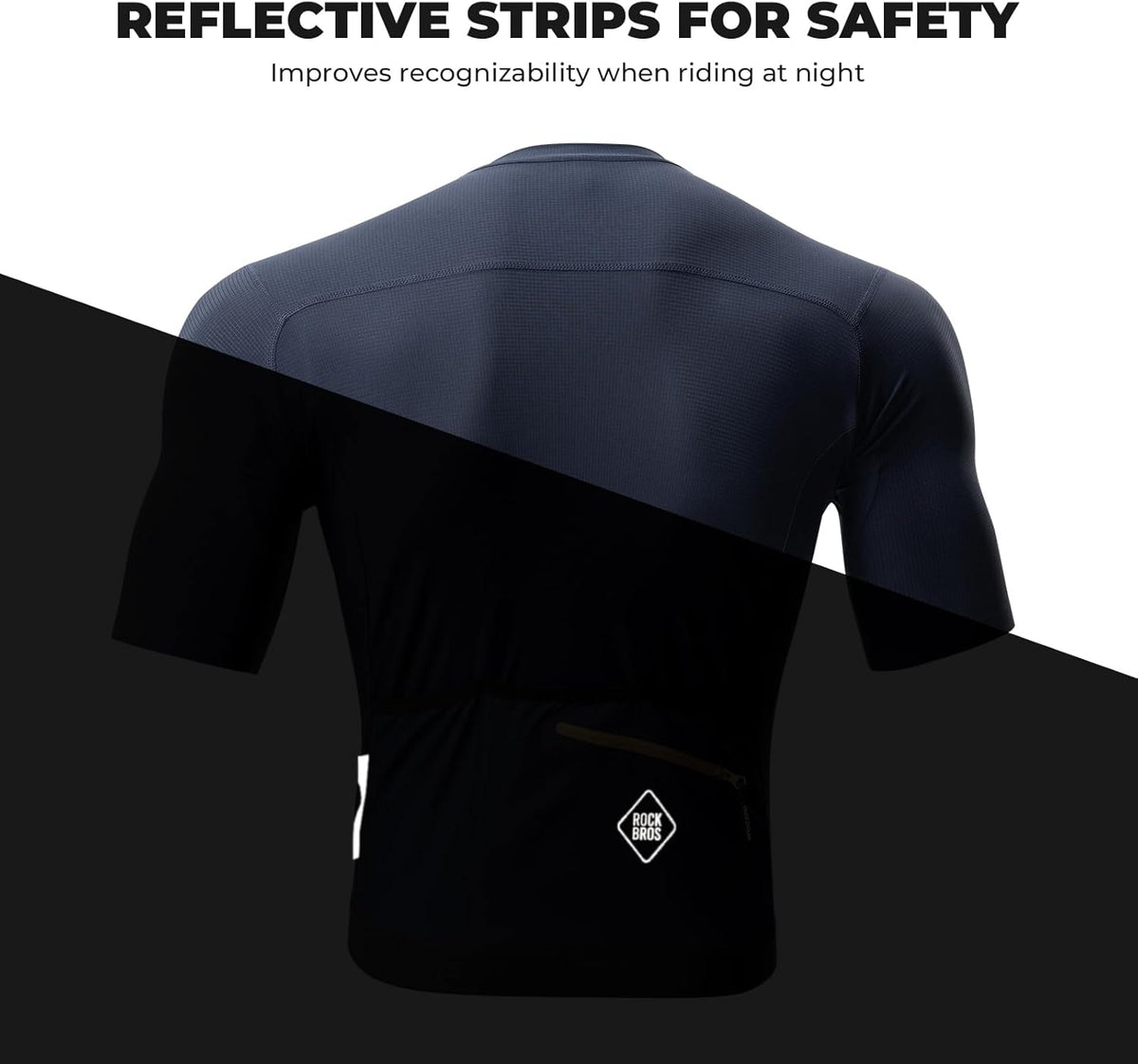 ROCKBROS camiseta de ciclismo para hombre de manga corta con tiras reflejantes para seguridad nocturna