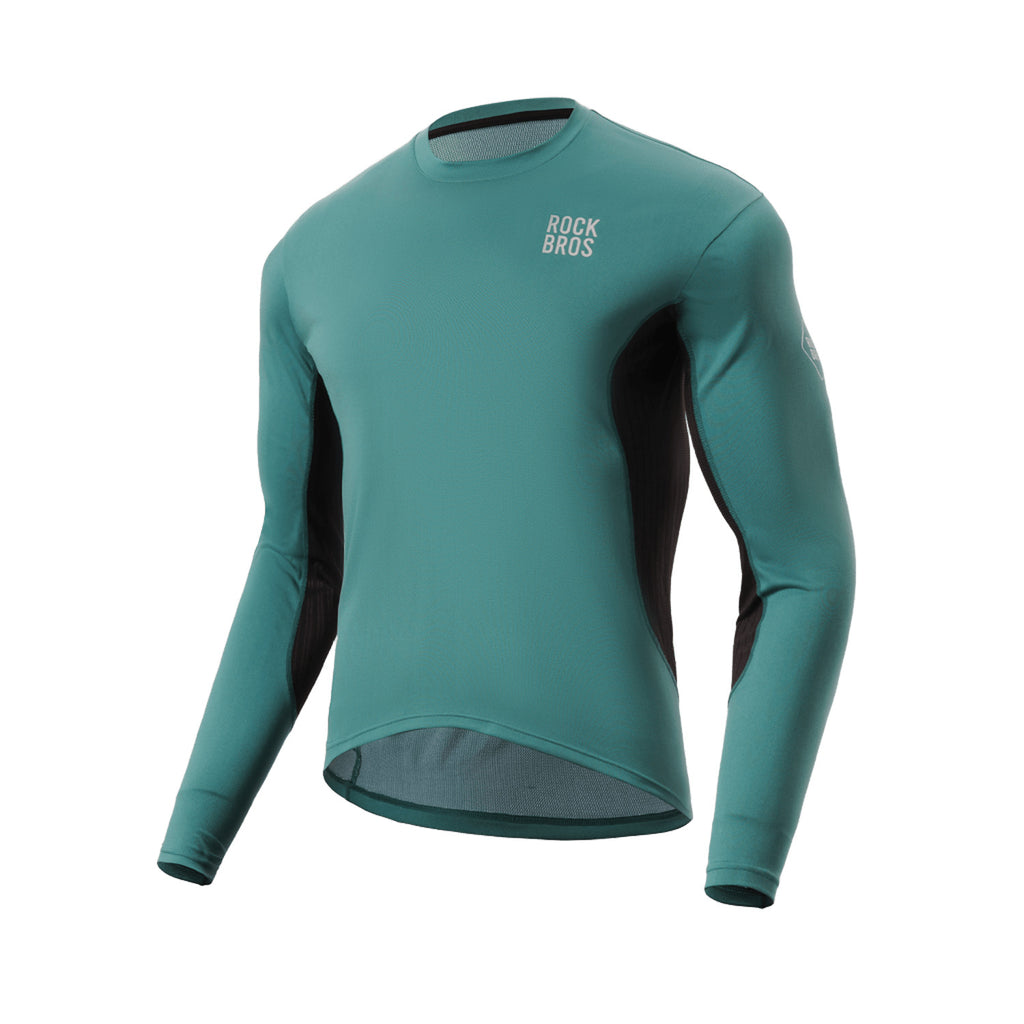 ROCKBROS camiseta mtb para hombre de manga larga y secado rápido de color verde oscuro sobre fondo blanco