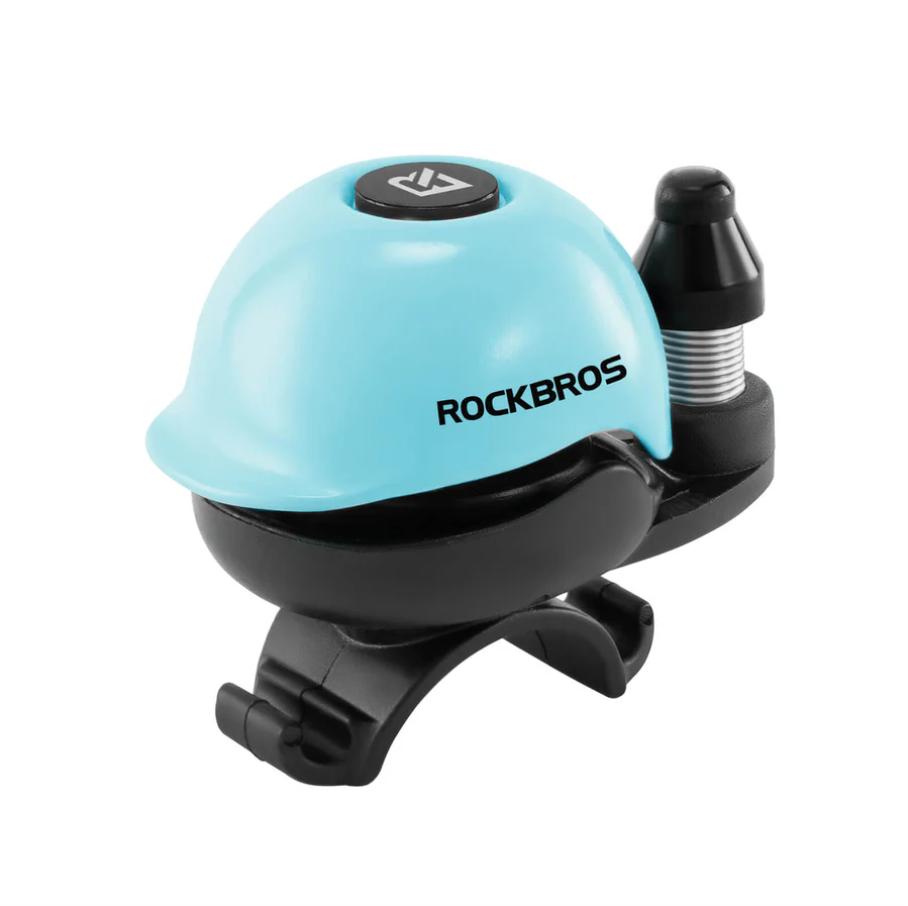 ROCKBROS campana bicicleta azul con forma de casco sobre fondo blanco
