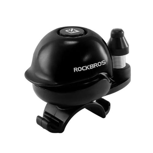 ROCKBROS campana bicicleta negro con forma de casco sobre fondo blanco
