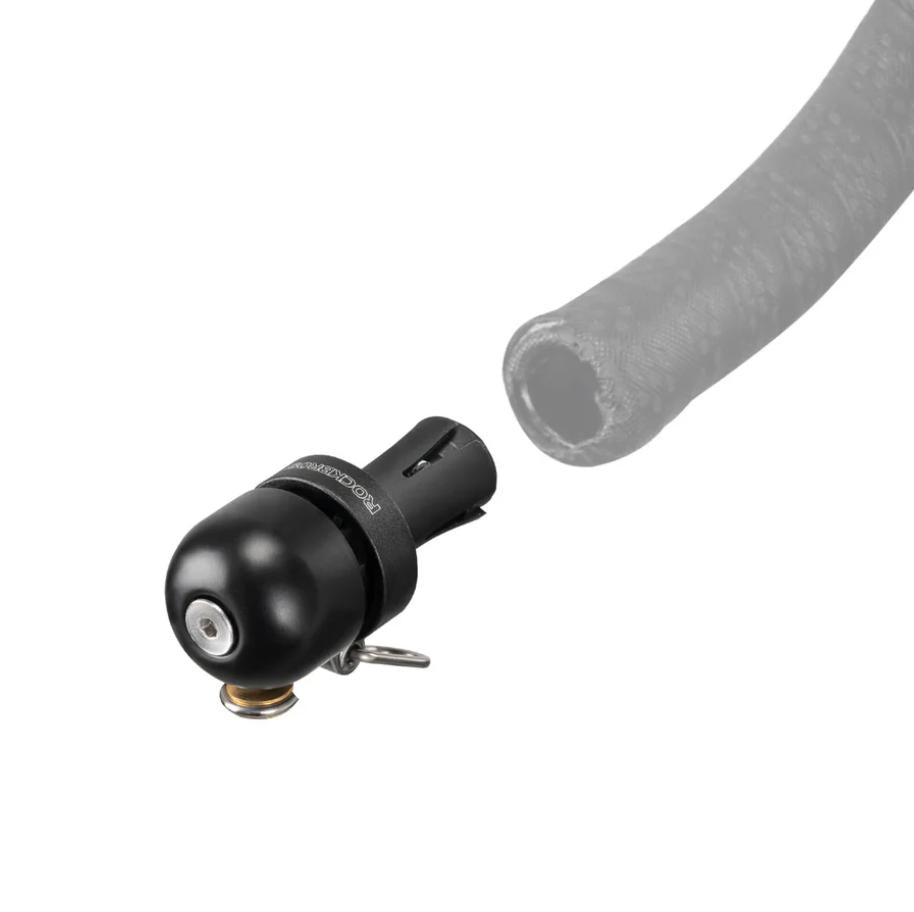 ROCKBROS campana para bicicleta de color negro compatible con extremo de manillar sobre fondo blanco