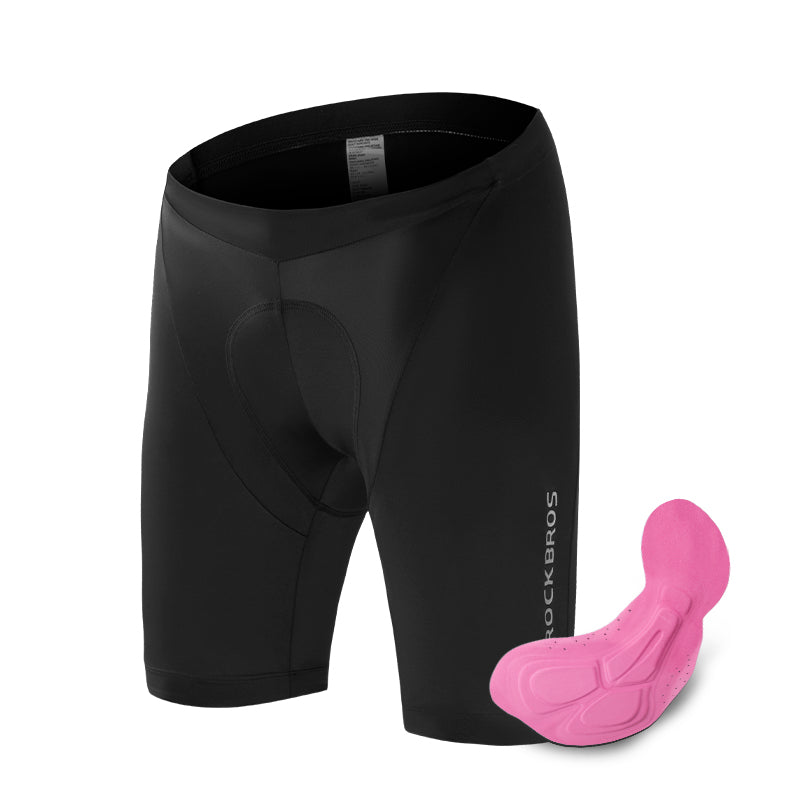 ROCKBROS culote de ciclismo para mujer negro con almohadilla 3d rosa sobre fondo blanco