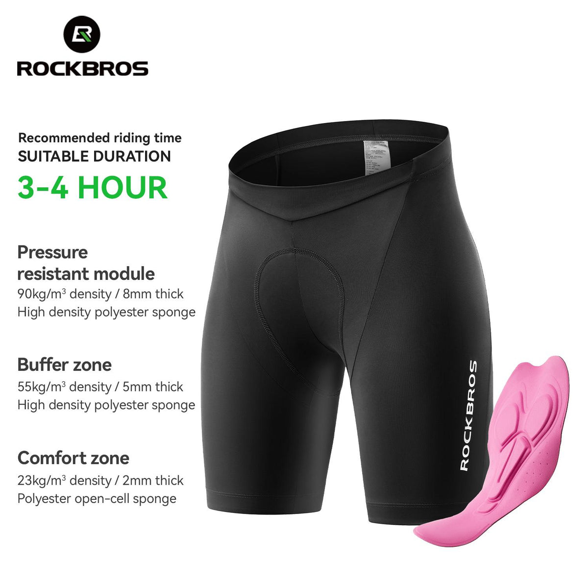ROCKBROS culote de ciclismo para mujer con tabla de introducción de almohadilla de esponja multidensidad