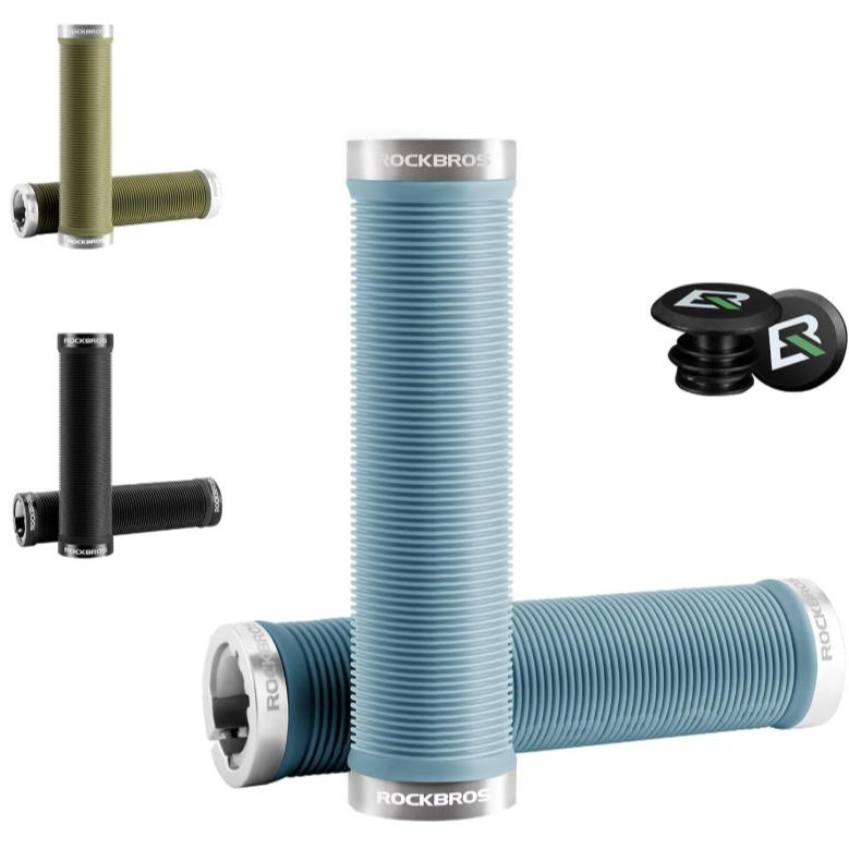 ROCKBROS empuñaduras de bicicleta antideslizantes con tapones de extremo en varios colores sobre fondo blanco