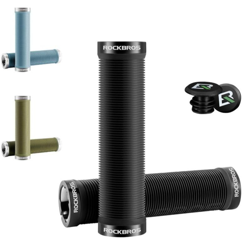 ROCKBROS empuñaduras de bicicleta antideslizantes con tapones de extremo en varios colores sobre fondo blanco