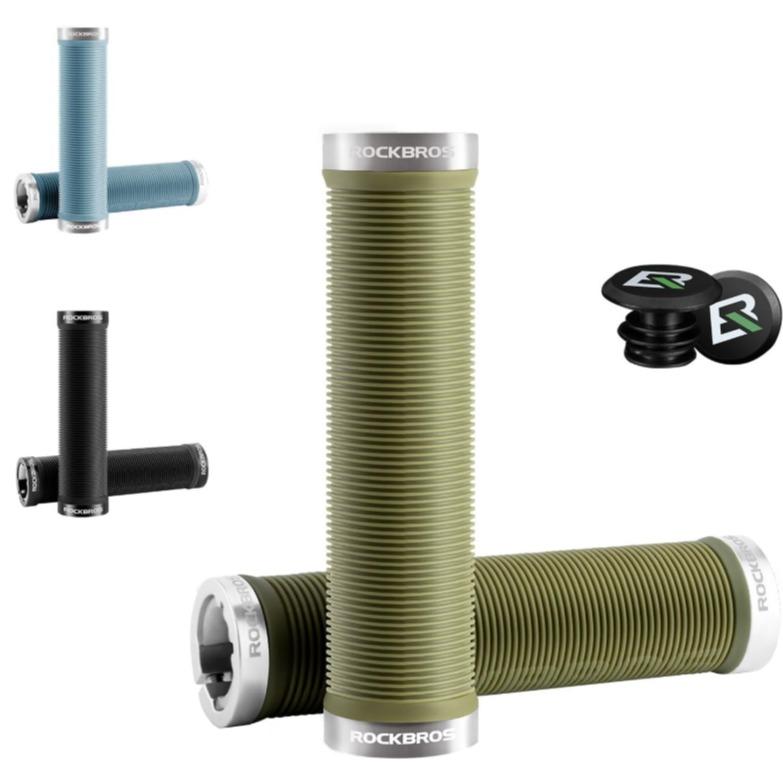ROCKBROS empuñaduras de bicicleta antideslizantes con tapones de extremo en varios colores sobre fondo blanco