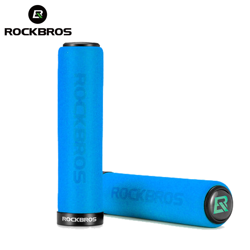 ROCKBROS empuñaduras de manillar de espuma azul para bicicleta sobre fondo blanco