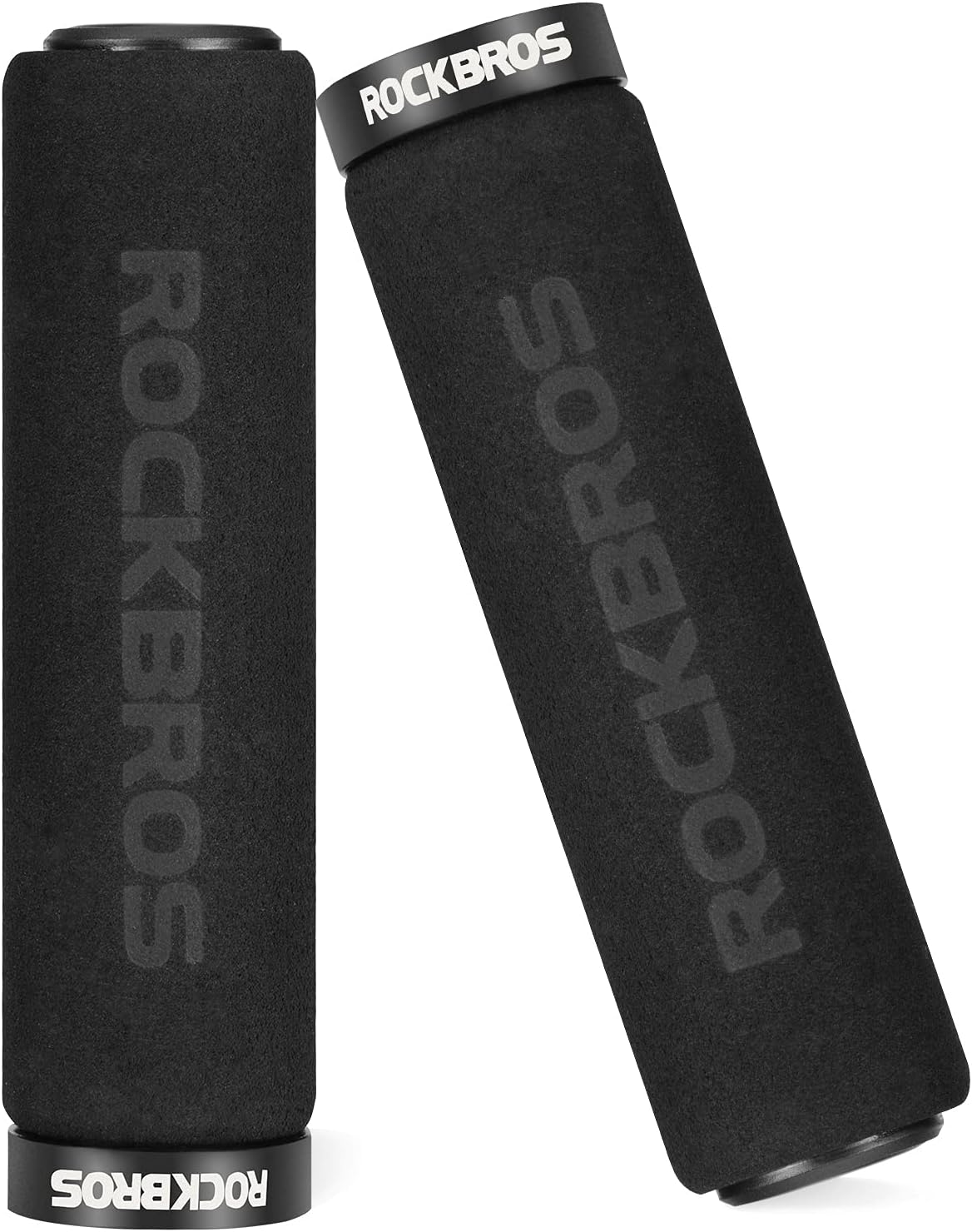 ROCKBROS empuñaduras de manillar de espuma negra para bicicleta sobre fondo blanco