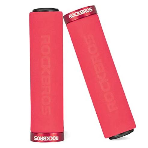 ROCKBROS empuñaduras de manillar de espuma roja para bicicleta sobre fondo blanco