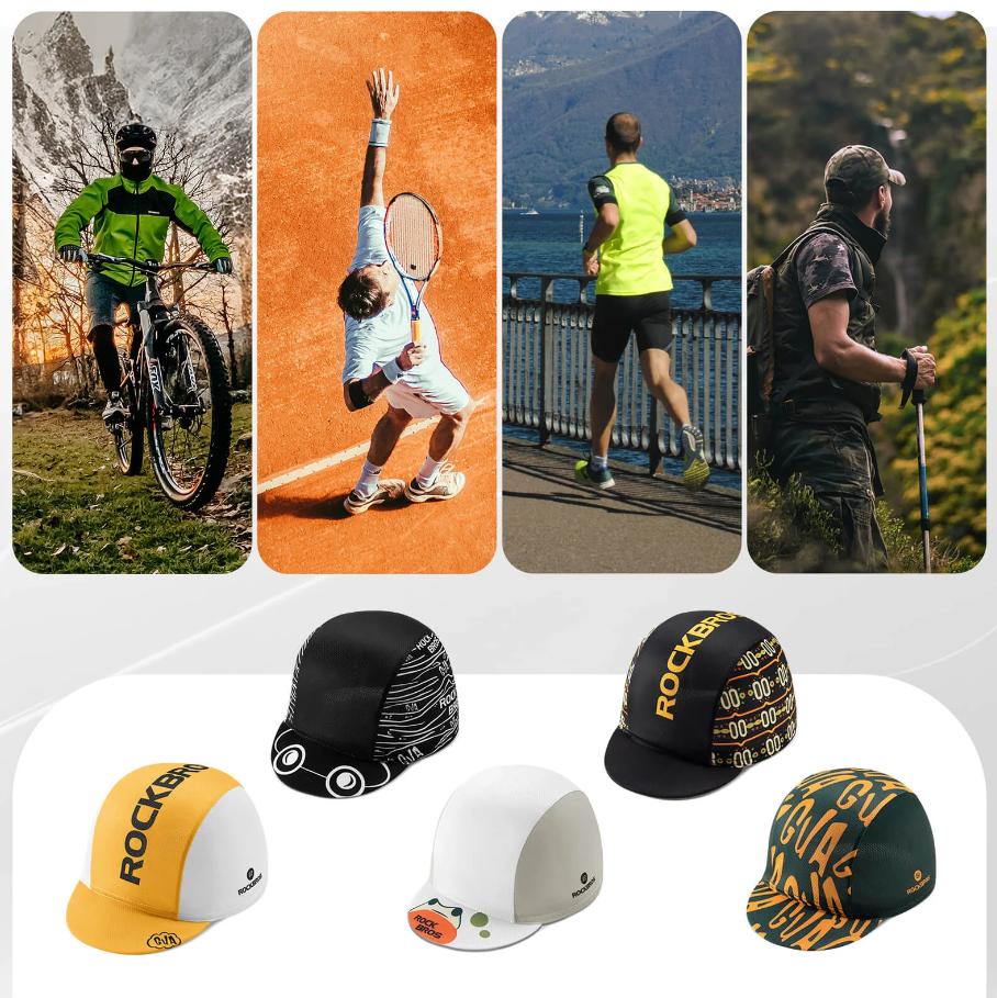 ROCKBROS gorra de ciclismo verano mostrando múltiples escenarios de uso deportivo con personas