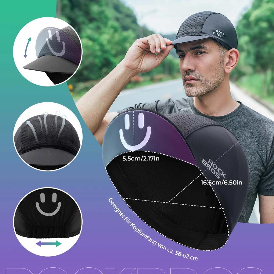 ROCKBROS gorra de ciclismo para verano con diagrama de dimensiones y características técnicas del producto