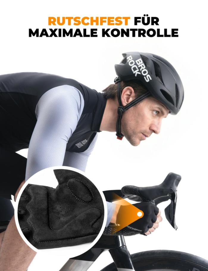 ROCKBROS guantes de bicicleta sin dedos usados por un hombre ciclista para un agarre antideslizante en el manillar