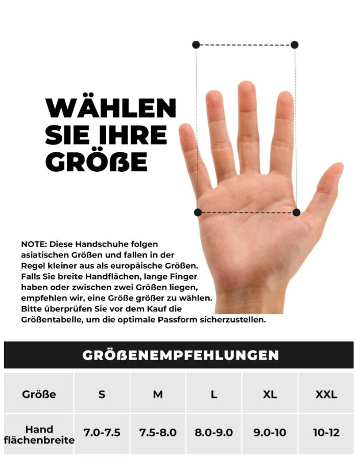 ROCKBROS guantes de bicicleta sin dedos imagen con guía de medición y tabla de selección de tallas