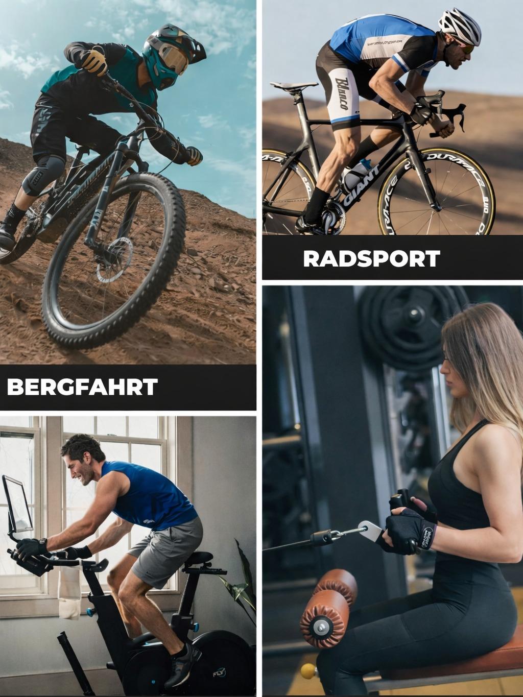 ROCKBROS guantes de bicicleta sin dedos collage con múltiples escenarios de ciclismo y entrenamiento