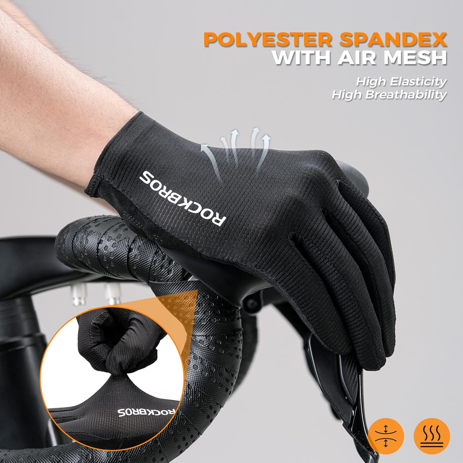 ROCKBROS guantes de bicicleta de tela elástica con malla transpirable sobre manillar