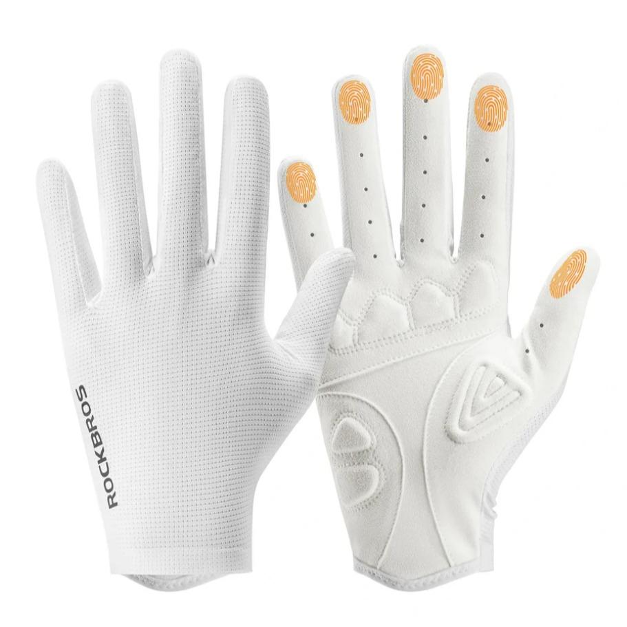 ROCKBROS guantes de bicicleta blanco con función táctil sobre fondo blanco