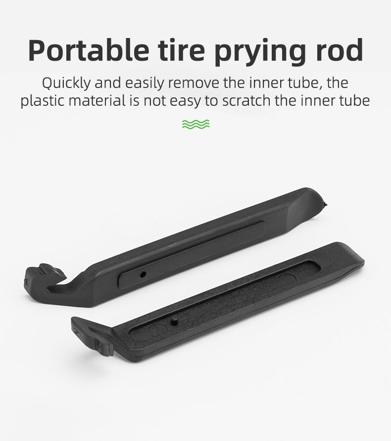 ROCKBROS palanca de neumatico de plastico portatil para kit de reparacion de bicicleta sobre fondo blanco