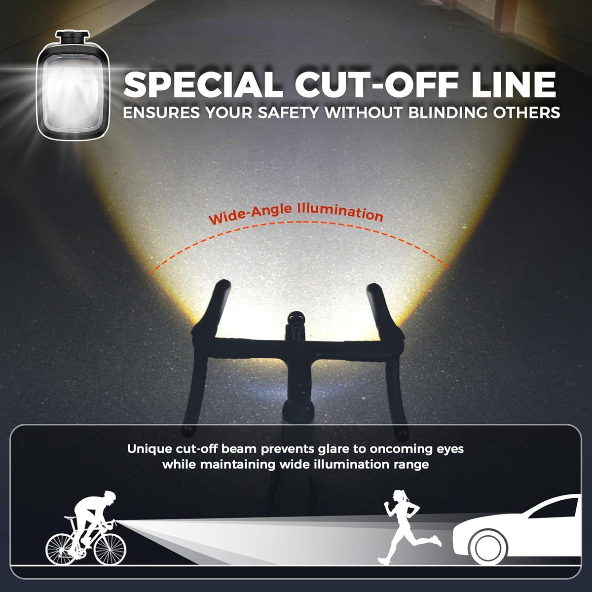 ROCKBROS faro delantero para bicicleta con linea de corte especial de haz de luz