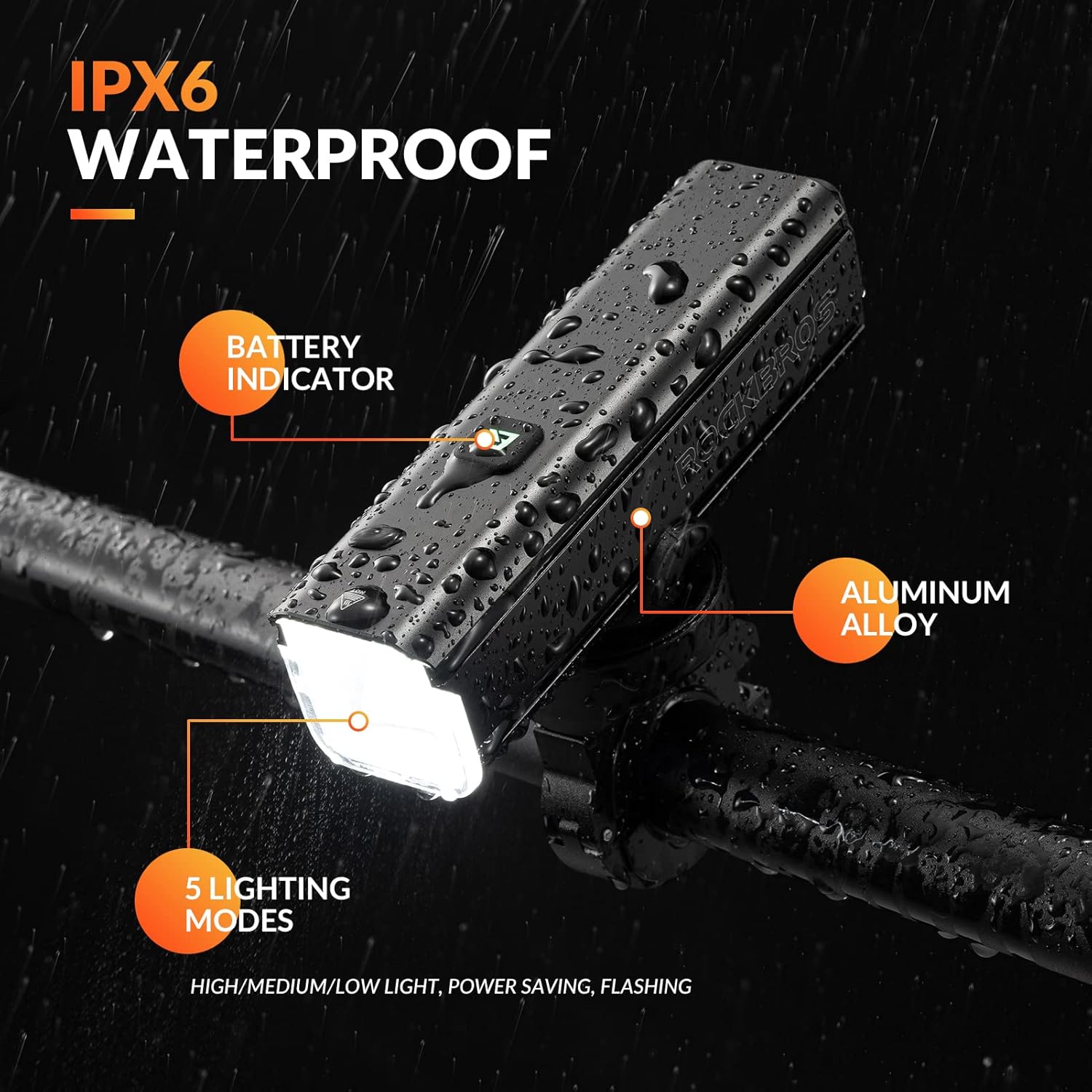 ROCKBROS luz para bicicleta ipx6 impermeable con múltiples modos de iluminación