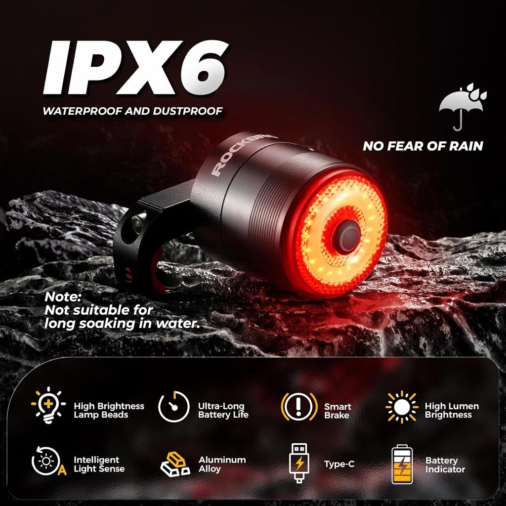 ROCKBROS luz trasera para bicicleta ipx6 impermeable con lista de funciones principales
