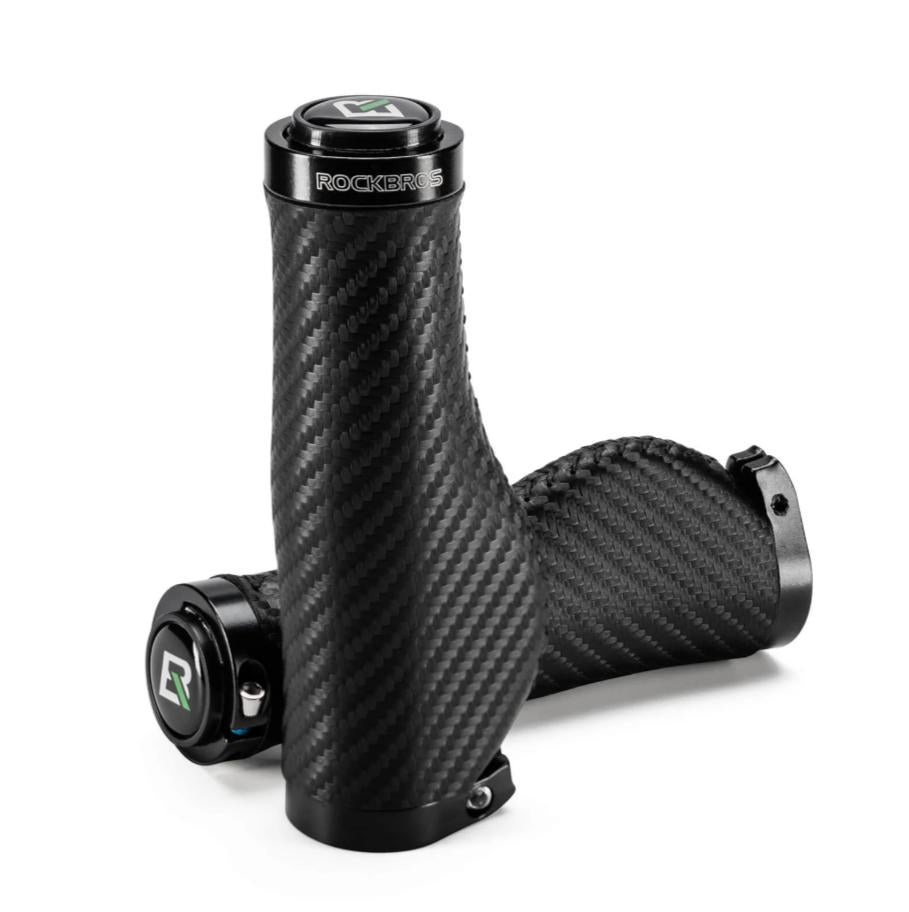 ROCKBROS empuñaduras de bicicleta con patrón de carbono estilo en forma de bola sobre fondo blanco