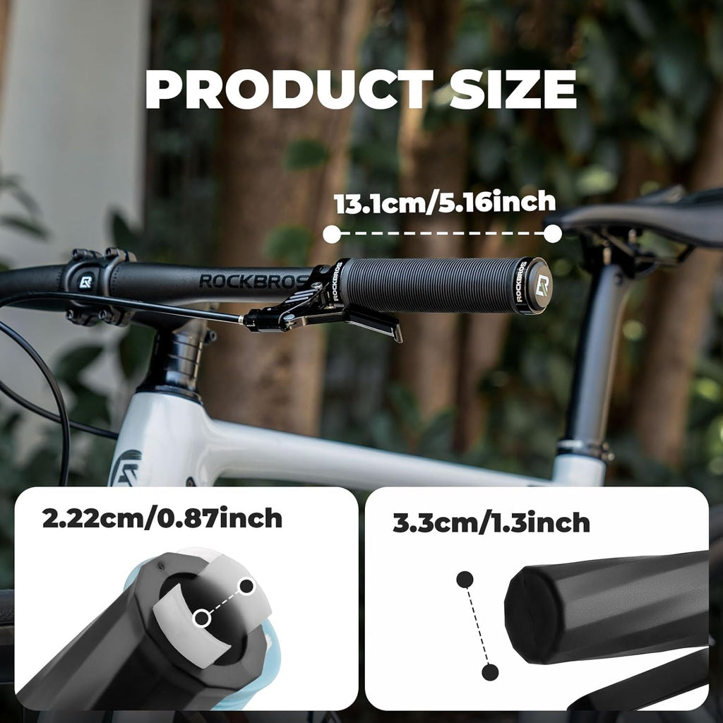 ROCKBROS manillar de bicicleta 22 mm, infografía con dimensiones del empuñadura instalado en la bicicleta.
