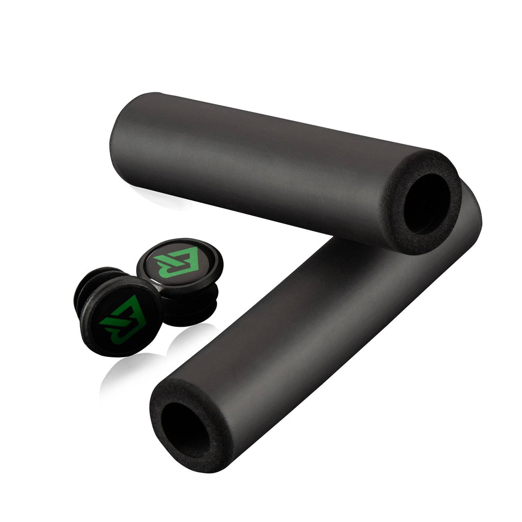 ROCKBROS empuñaduras de silicona negras para manillar de bicicleta de montaña sobre fondo blanco.