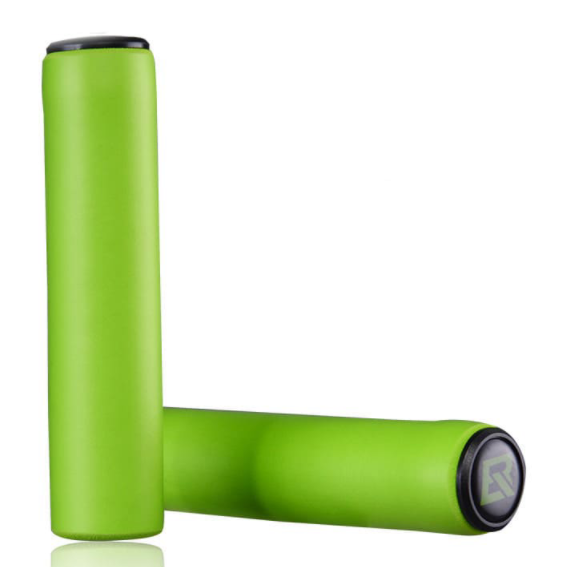 ROCKBROS empuñaduras de silicona verdes para manillar de bicicleta de montaña sobre fondo blanco.