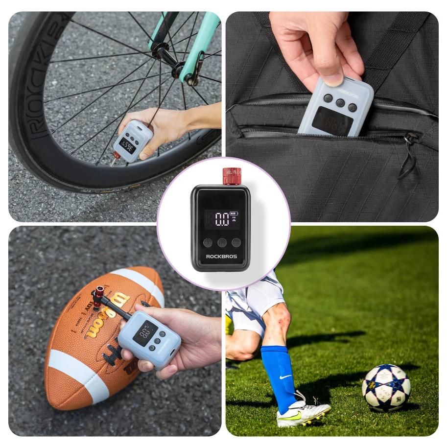 ROCKBROS mini bomba de aire eléctrica collage con múltiples escenarios de uso para bicicleta y pelotas