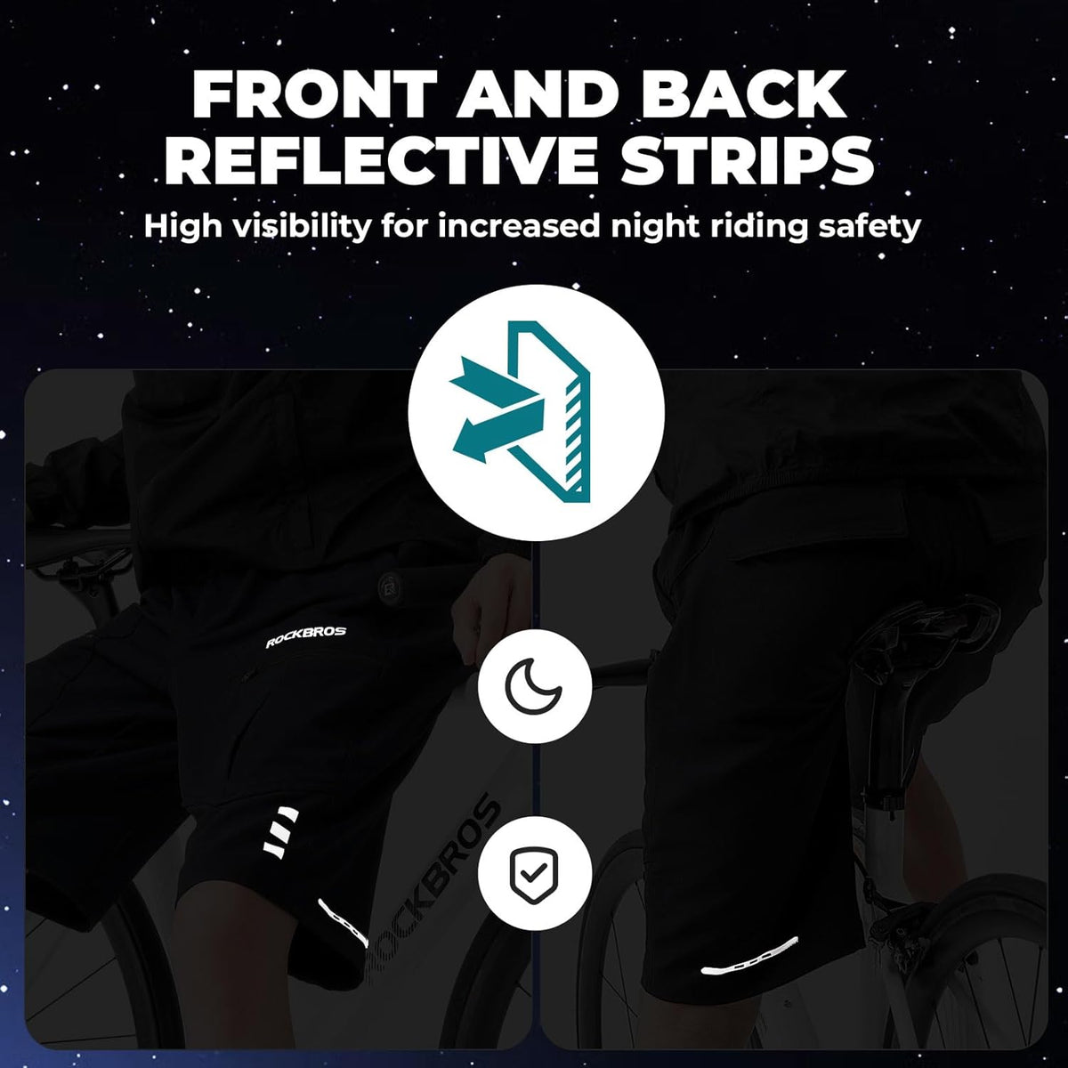 ROCKBROS pantalón de ciclismo para hombre con tiras reflejantes delanteras y traseras
